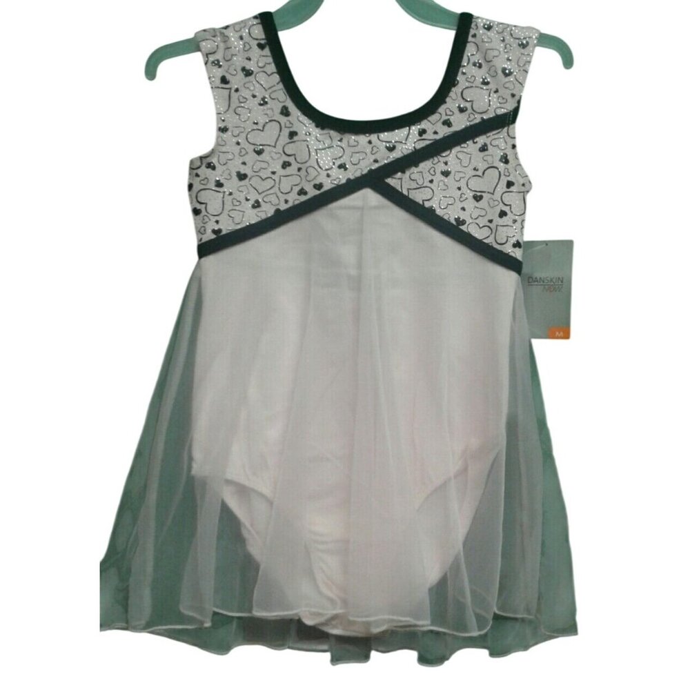 Danskin S 6 6X Girls Skirted Leotard Pink Black Hearts Babydoll Leo Keyhole New